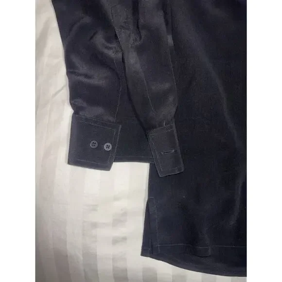 VINTAGE MENS GENELLI Black And Cream Two Tone SILK SHIRT NEHRU COLLAR XL Tall - Picture 6 of 8